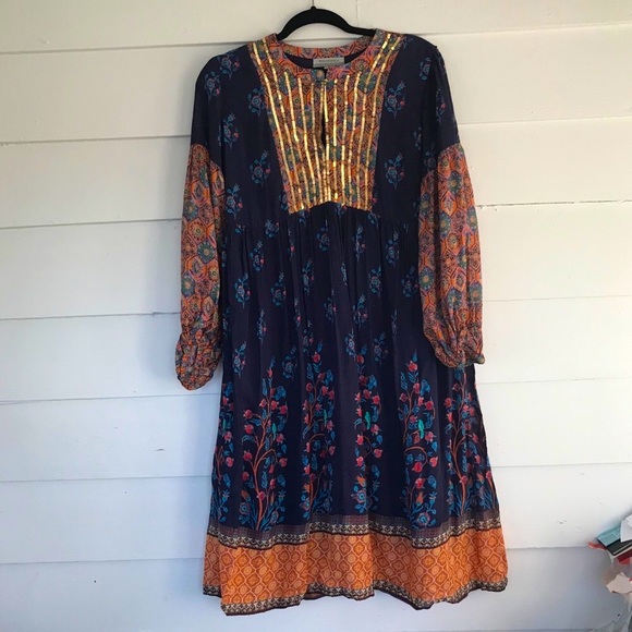 Boho Cost Plus World Market Sequined Peasant dress - Picture 1 of 7